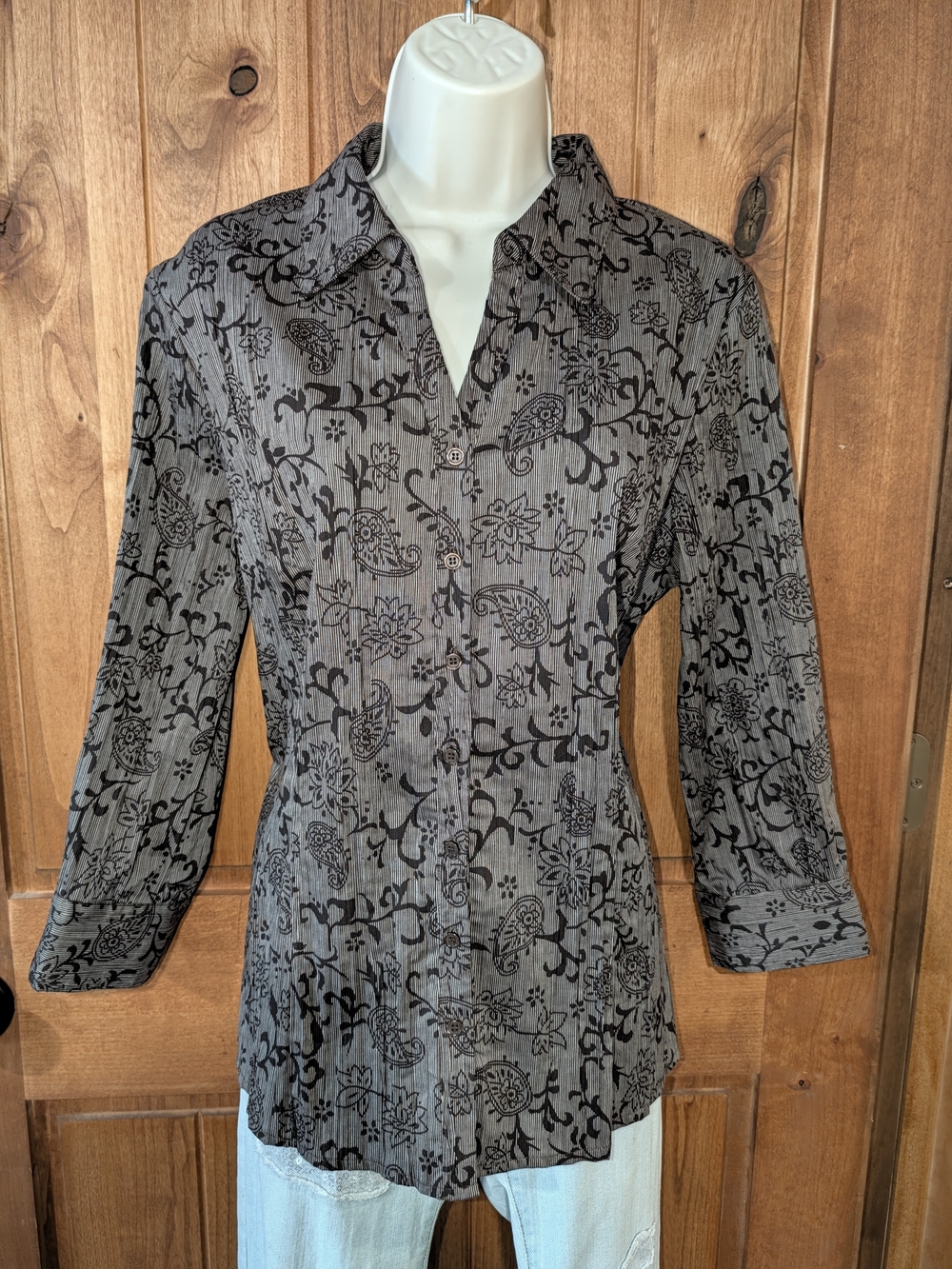 croft & barrow Brown & White Button-Front Floral Paisley Shirt